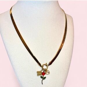 Gold and Red Rose Pendant Necklace